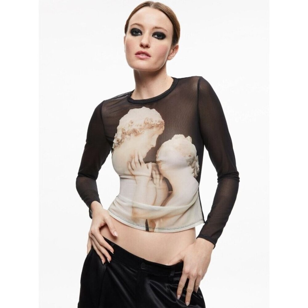 Alice + Olivia Delaina Italian Romance Mesh Top Small NWT